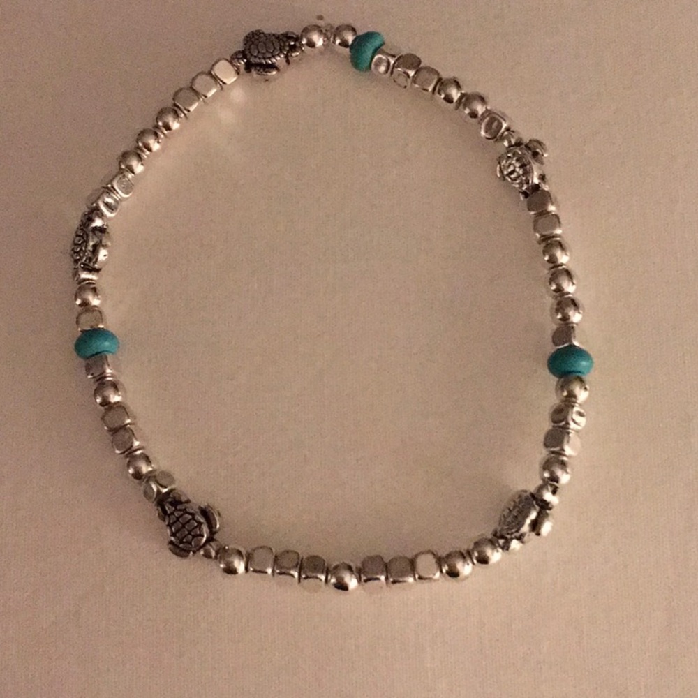 🐢Silver turtle bracelet 🐢w turquoise beads